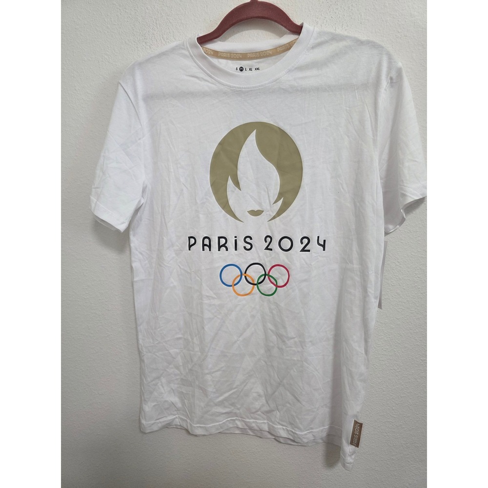 Paris 2024 Olympics Official Logo Graphic T-Shirt White Gold Women Medium NEW